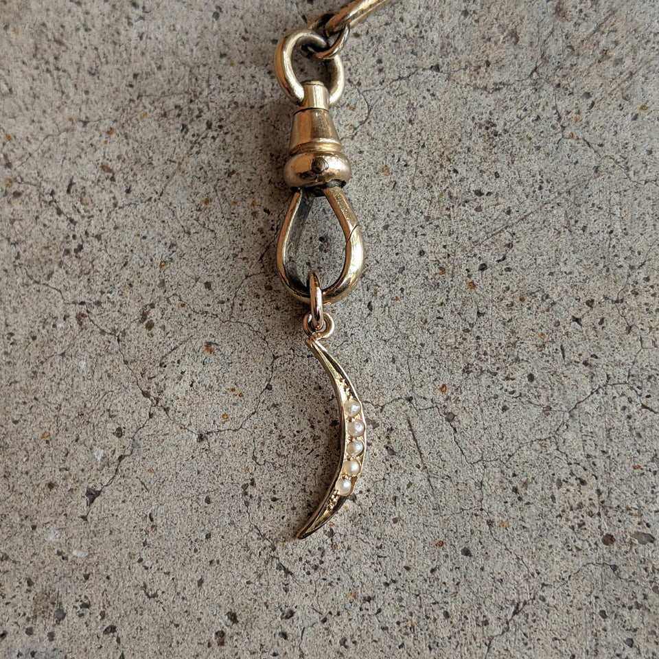 1910s 10k Seed Pearl Moon Charm