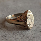 14k Gold Celestial Signet Ring c. Turn of the Century