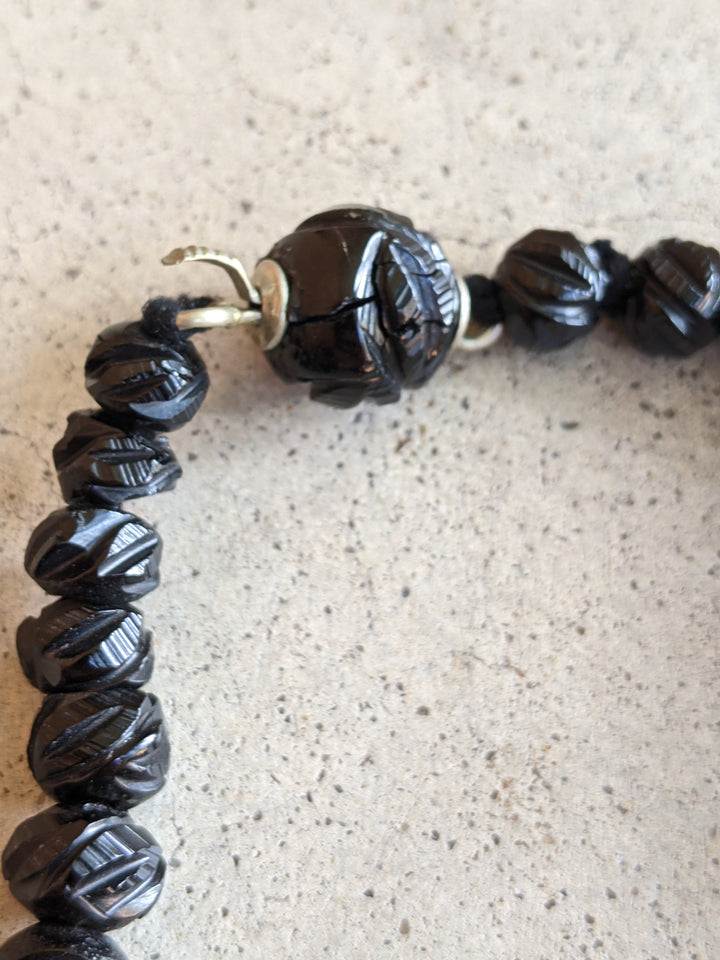 c. 1860s Carved Jet Bead Necklace