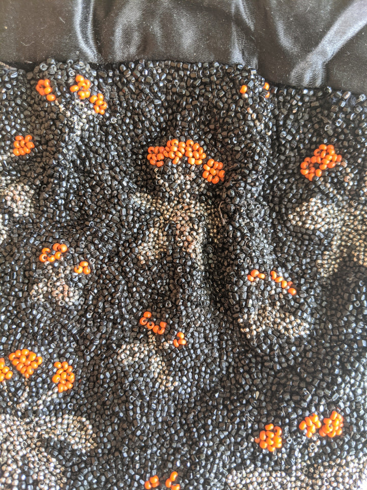 1930s-1940s Orange + Black Beaded Purse