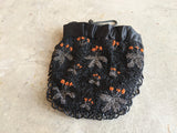 1930s-1940s Orange + Black Beaded Purse