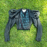1890s Green + Black Gigot Sleeve Bodice