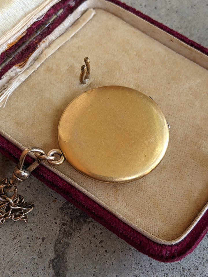 c. 1900s-1910s Locket + Long Guard Chain