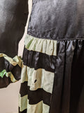 1920s Black + Green Striped Silk Dress