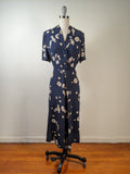 1940s Novelty Print Rayon Dress