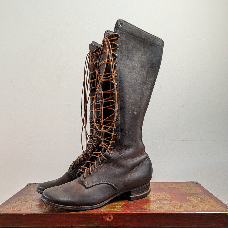 c. 1930s-1940s Tall Lace Up Logger Boots | Approx Sz 7