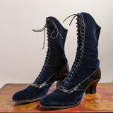 1910s-1920s Blue Velveteen Boots | Approx Sz 7.5-8