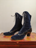 1910s-1920s Blue Velveteen Boots | Approx Sz 7.5-8
