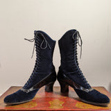1910s-1920s Blue Velveteen Boots | Approx Sz 7.5-8
