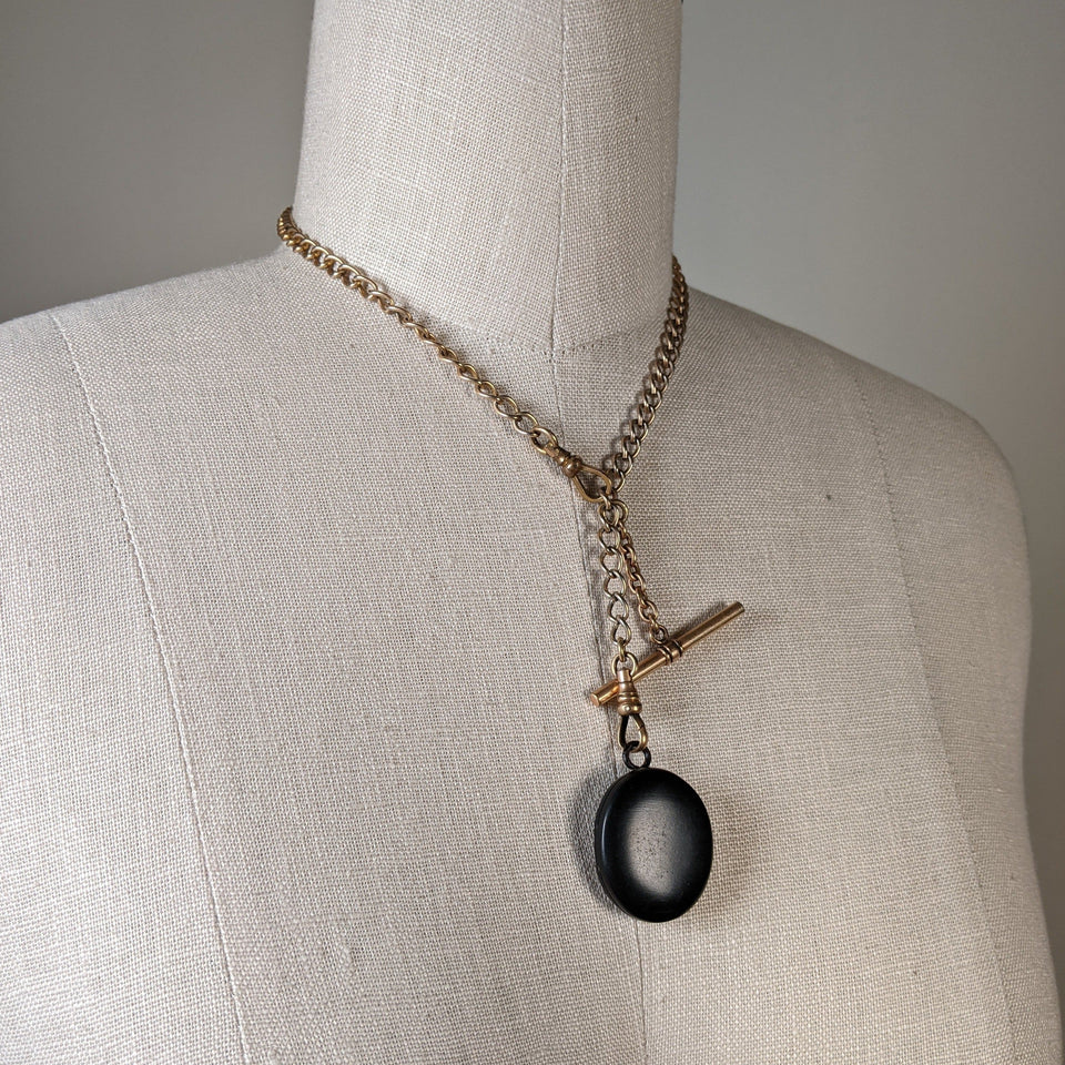c. 1860s-80s Whitby Jet Locket on Chain