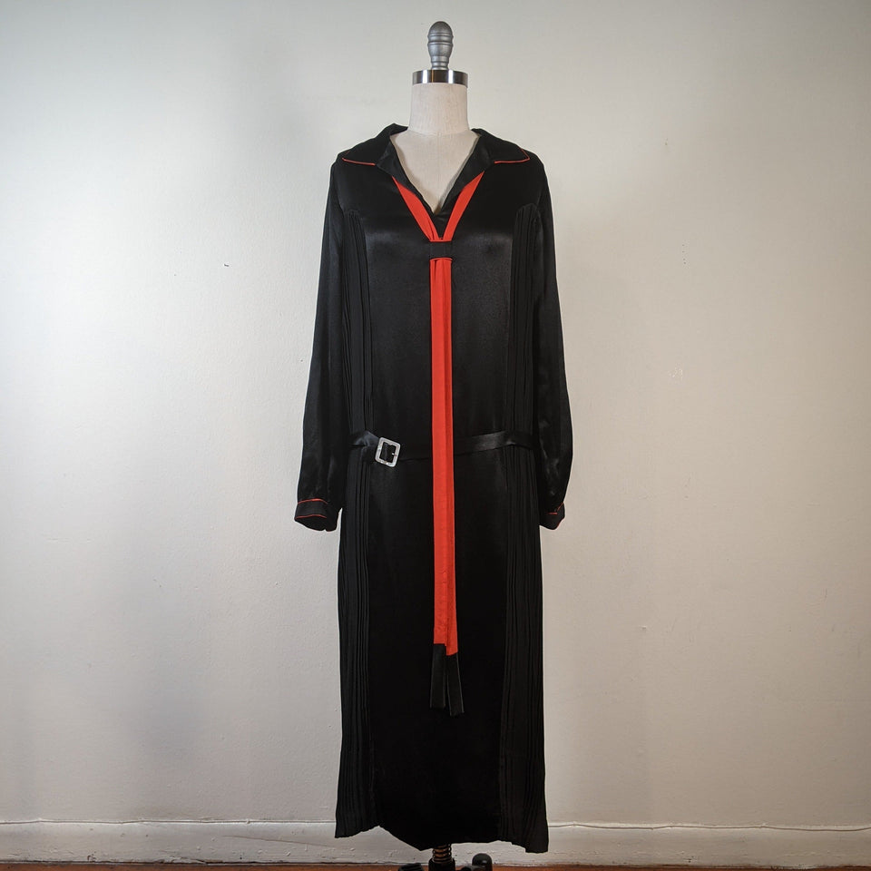 1920s Black + Orange Silk Dress