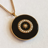 19th c. 14k Gold Onyx Star Pendant + Chain