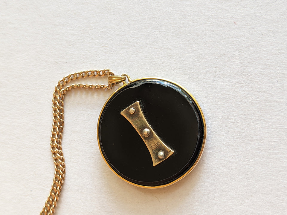 19th c. 14k Gold Onyx Star Pendant + Chain