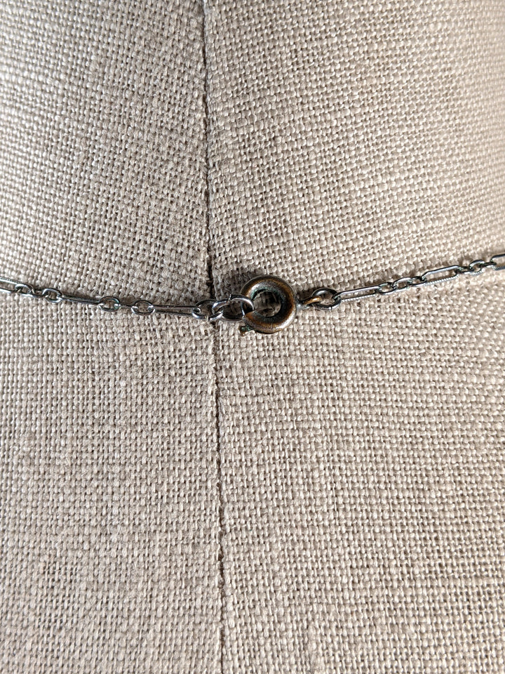 Art Deco Green Glass Rhodium Plated Necklace