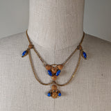 Art Deco Blue Glass Stone Festoon Necklace