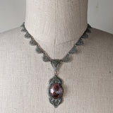 Art Deco Rhodium Plated Necklace Purple Glass Stone