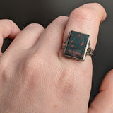 Abraham and Straus Art Deco 10k White Gold Bloodstone Ring | Sz 6.5