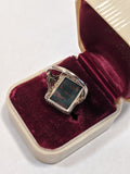 Abraham and Straus Art Deco 10k White Gold Bloodstone Ring | Sz 6.5