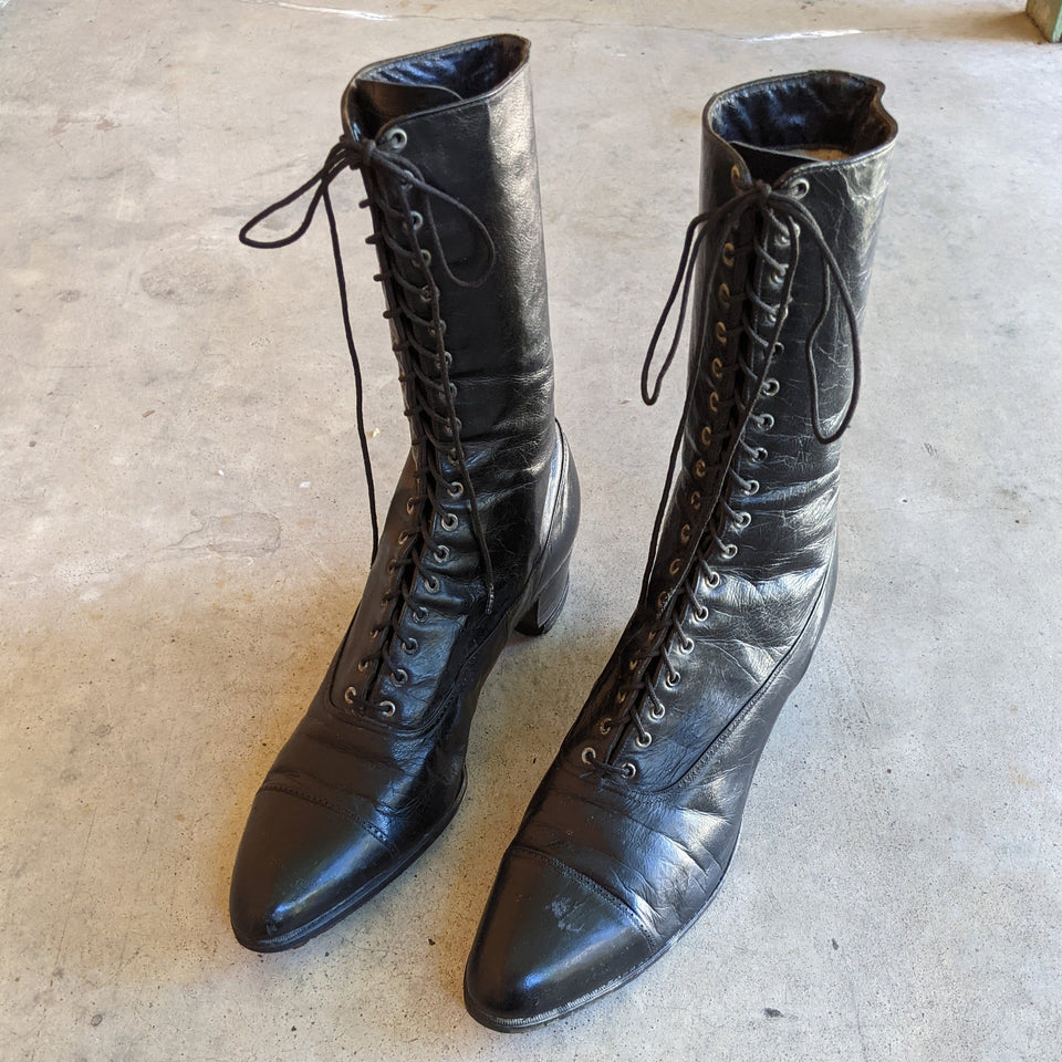 1910s-1920s Black Lace Up Boots | Sz 8