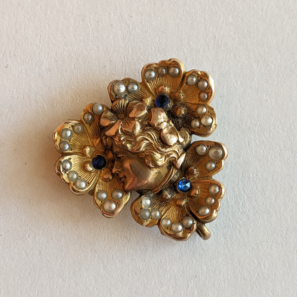 c. 1890s-1900s Art Nouveau Watch Pin