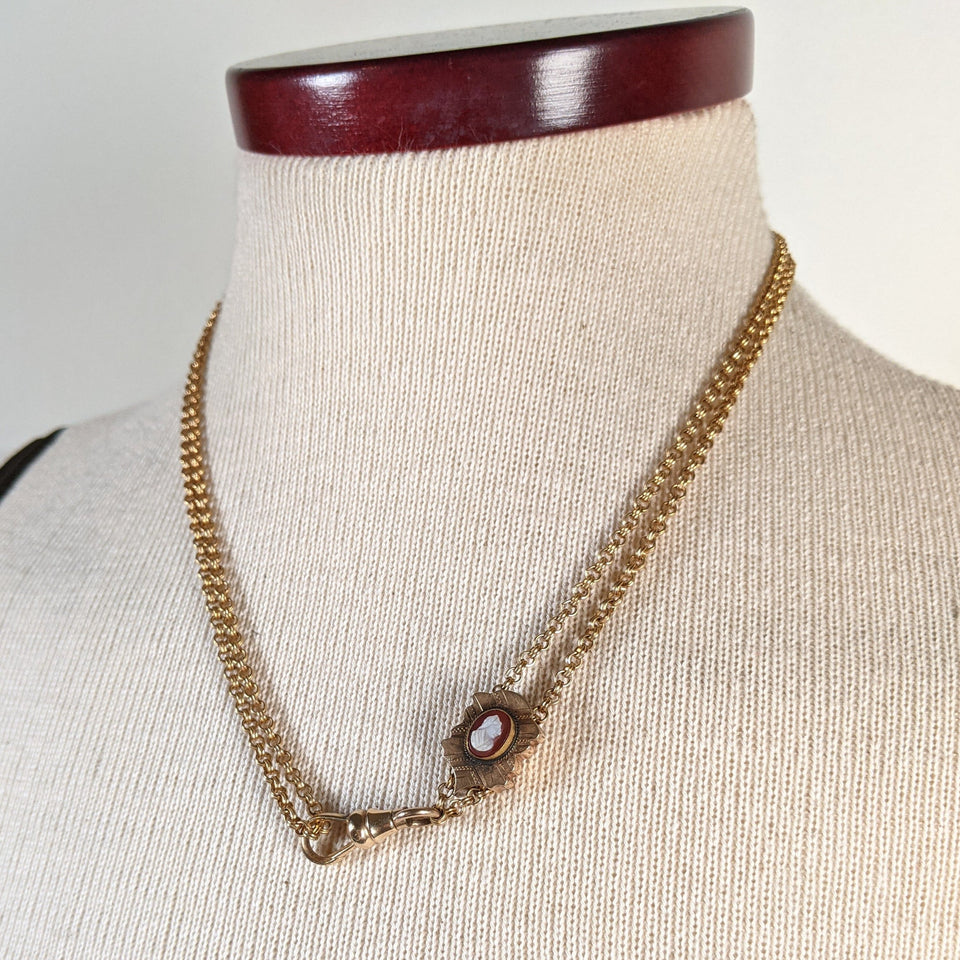 19th c. Gold Filled Rolo Chain w/ Cameo Slide