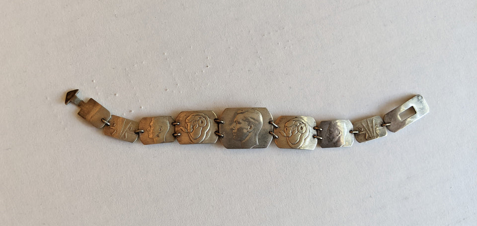 1940s WWII Trench Art Silver Coin Bracelet