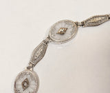 Art Deco White Gold Rock Crystal + Diamond Bracelet