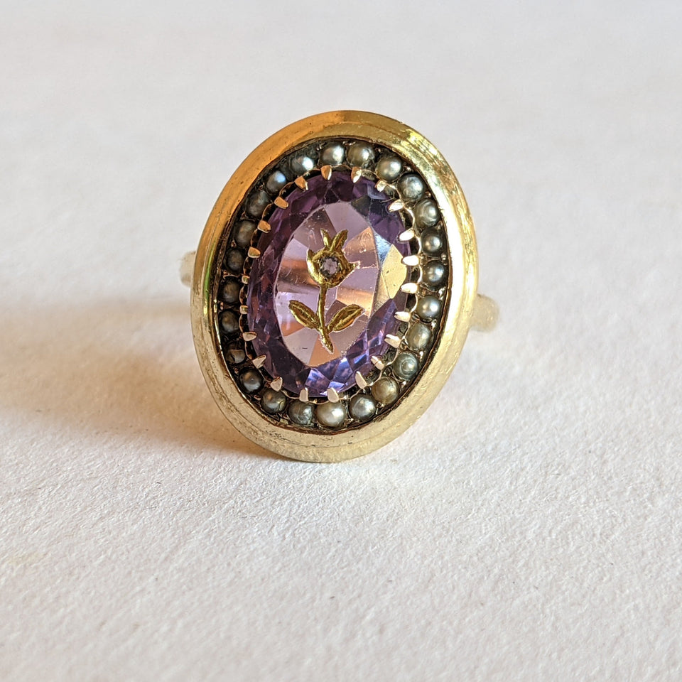 c. 1870s-1880s 14k Amethyst Rose of Sharon Ring