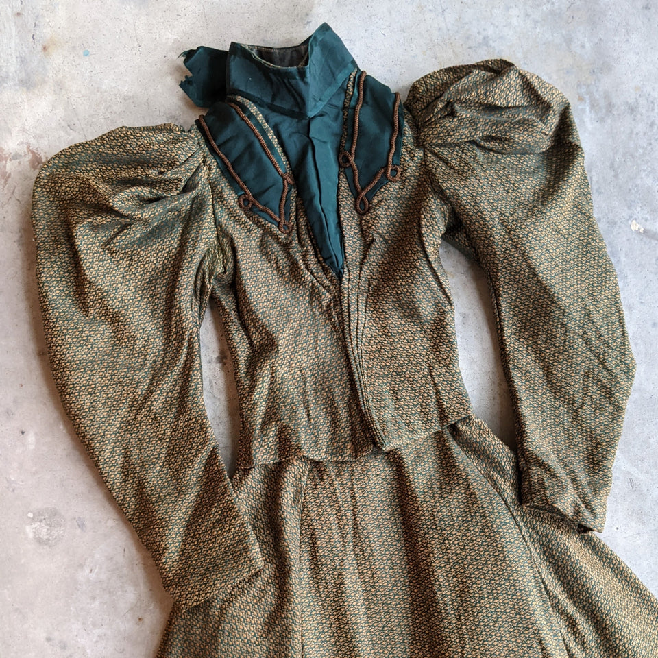 1890s Green + Gold Dress | Includes extra fabric