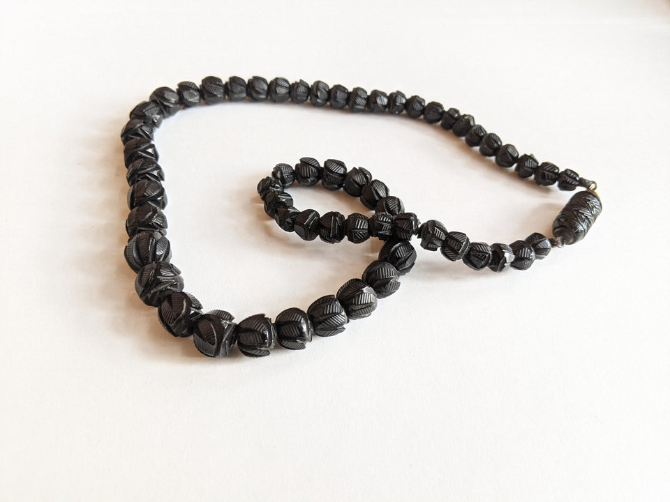 c. 1860s Carved Jet Bead Necklace