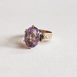 c. 1880s 14k Gold Rose of Sharon Ring | Diamond Encrusted Amethyst