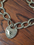 1900s Gold Filled Heart Padlock Repousse Chain Bracelet