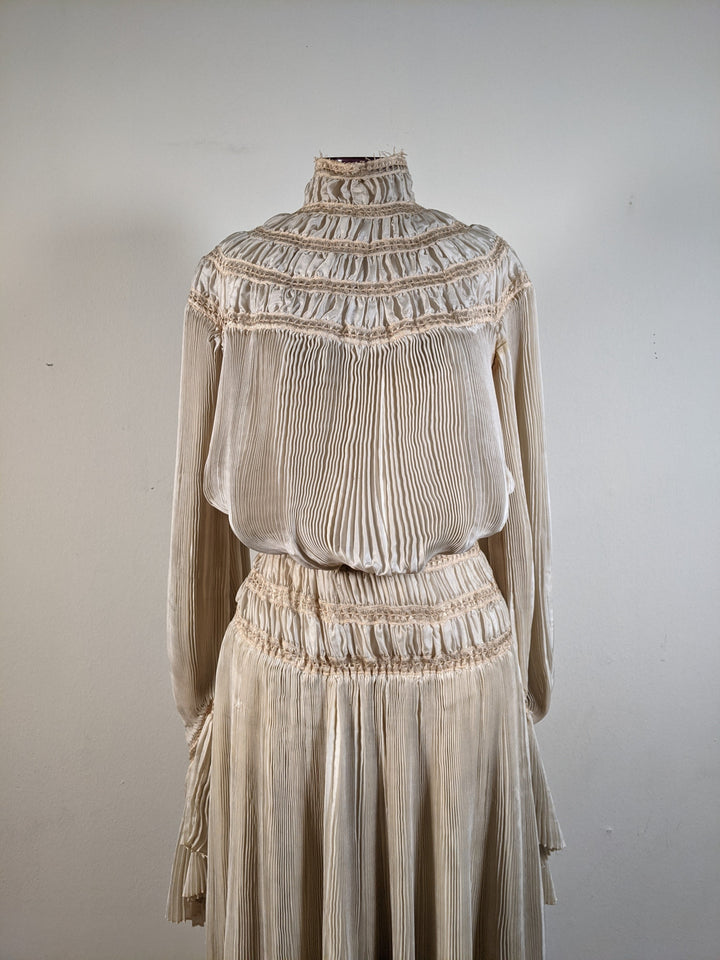 1900s Ethereal Silk Pleated Dress