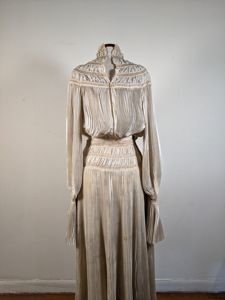 1900s Ethereal Silk Pleated Dress