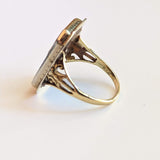 Art Deco 14k Gold Petrified Wood + Diamond Ring