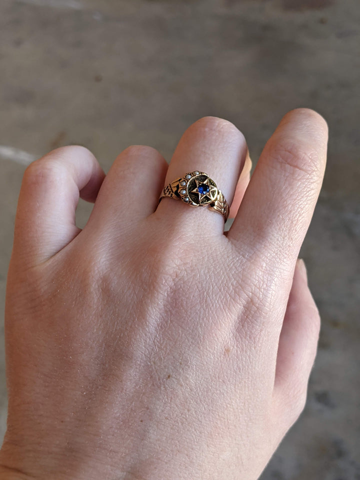 c. 1890s 14k Gold Moon + Star Ring