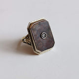 Art Deco 14k Gold Petrified Wood + Diamond Ring