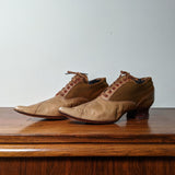 c. 1890s Tan Leather + Silk Oxfords