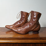 c. 1890s-1900s Tan Leather + Silk Boots