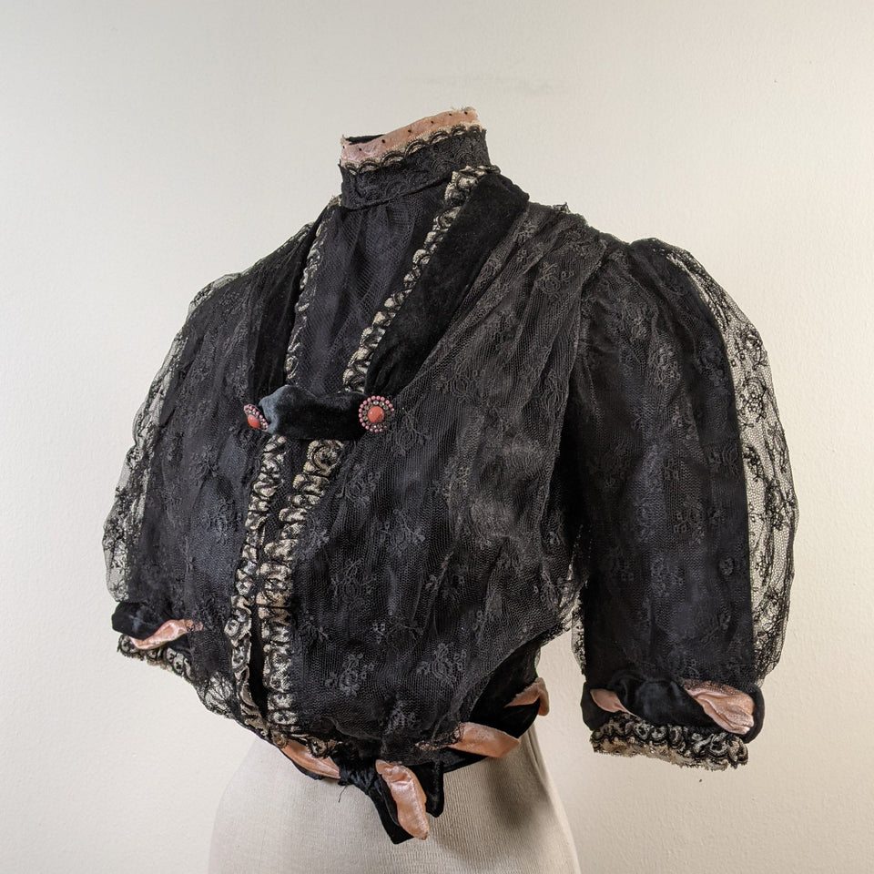 c. 1900s Black + Pink Silk Bodice