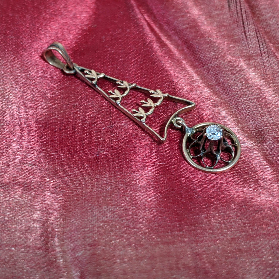 c. 1910s 10k Gold Diamond Lavalier Pendant