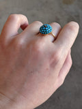 c. 1880s 15k Gold Turquoise + Diamond Bombe Ring