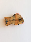19th c. Gold Filled + Coral Bead Fist Brooch
