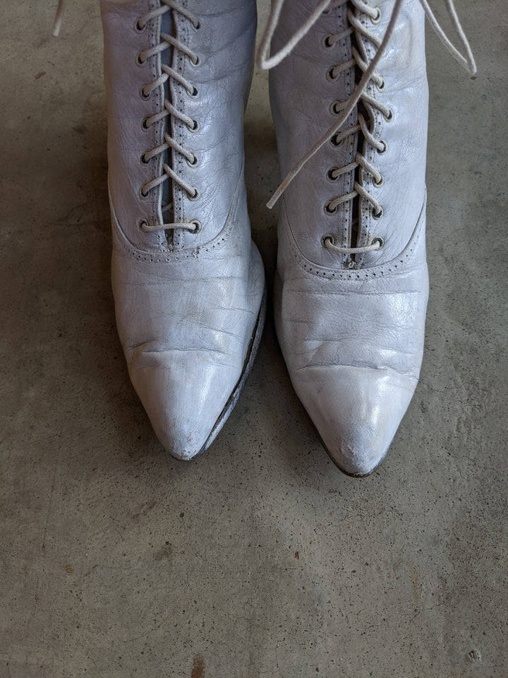 c. 1910s-1920s White Boots | Approx Sz. 7.5-8