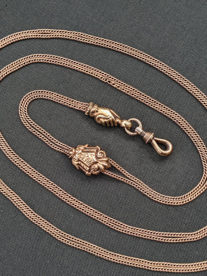 Early 19th c. Georgian 14k Gold Fist Long Guard Chain
