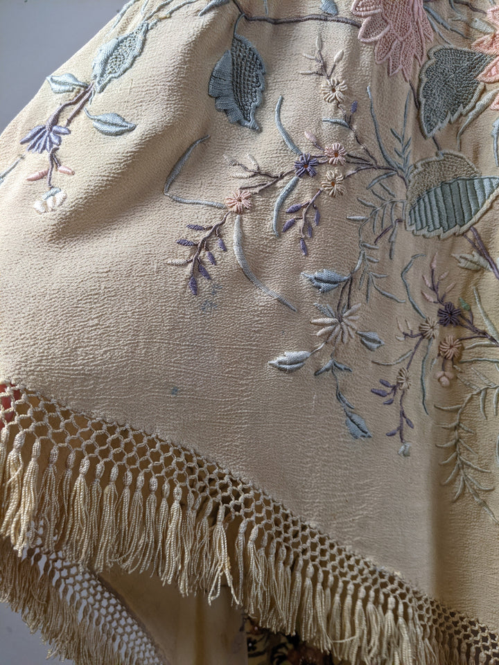 c. 1900s-1910s Pastel Silk Shawl Wrap