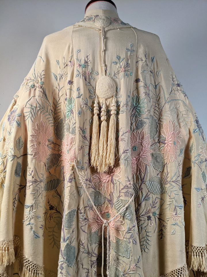 c. 1900s-1910s Pastel Silk Shawl Wrap