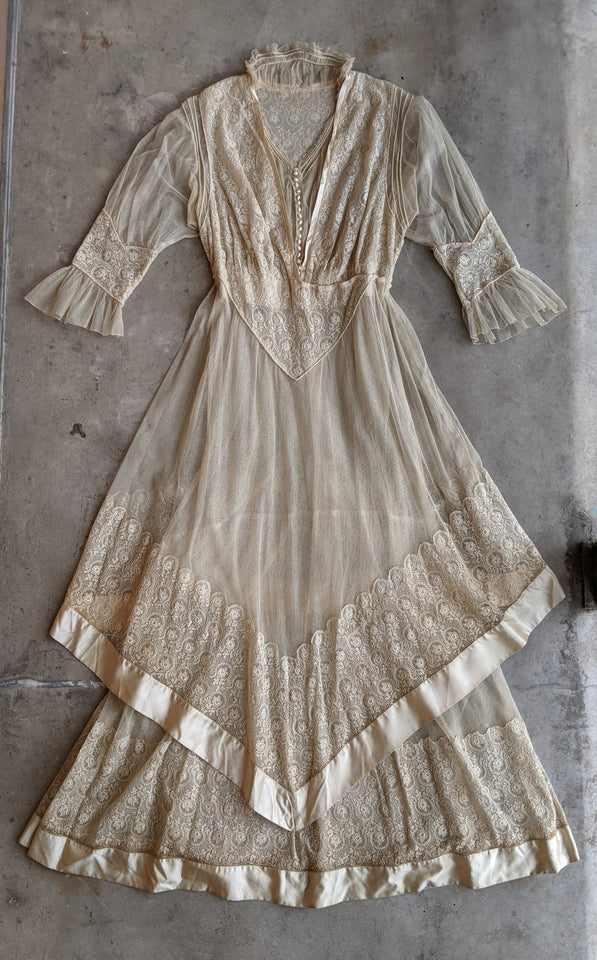 c. 1916 Net Lace + Silk Dress