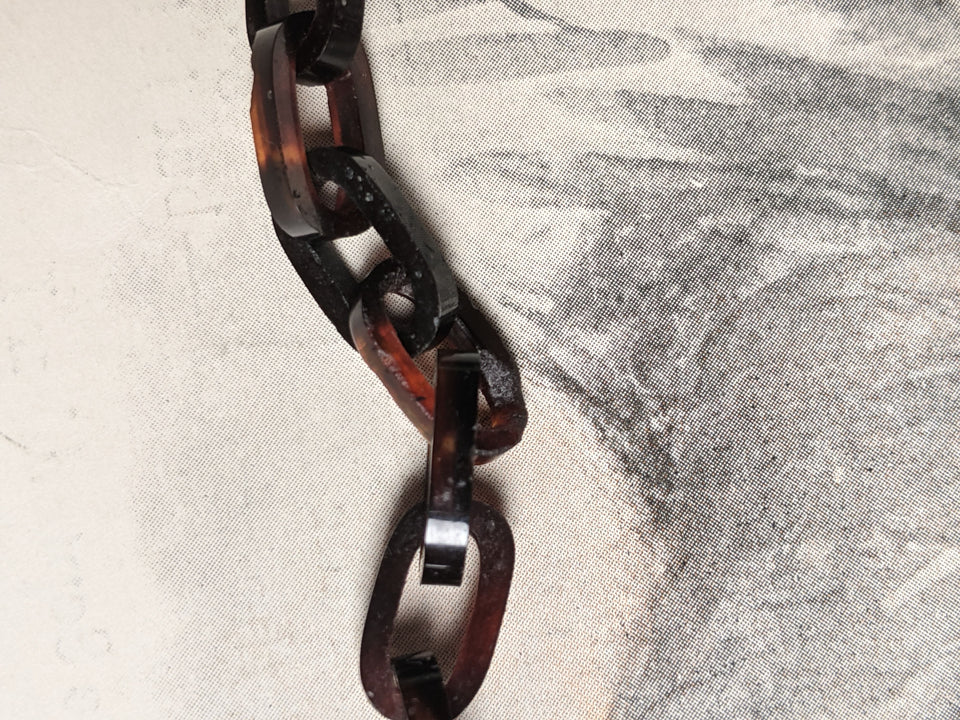 19th c. Tortoise Shell Locket + Chain