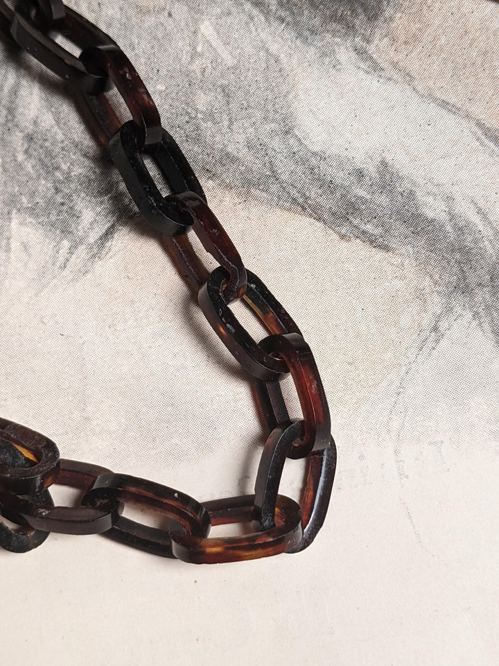 19th c. Tortoise Shell Locket + Chain